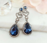 5ct Pear Cut Blue Sapphire Royal Halo Party Drop Earrings 14k White Gold Finish