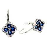 2ct Oval Cut Blue Sapphire Halo Flower Drop Earrings Women 14k White Gold Finish