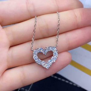 2ct Diamond Round Cut Heart Shape Open Design Pendant Chain 14k WhiteGold Finish