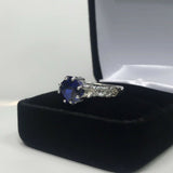 1ct Cushion Blue Sapphire Braided Solitaire Engagement Ring 14k White Gold Over