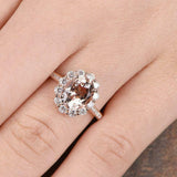 2ct Oval Cut Morganite Engagement Ring Halo Diamond Floral 14k Rose Gold Finish