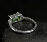 1.37ct Green Emerald Cut Round Diamond Accent Trilogy Ring 14k White Gold Finish