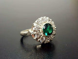 2.8ct Engagement Ring Round Cut Green Emerald Vintage Halo 14k White Gold Finish