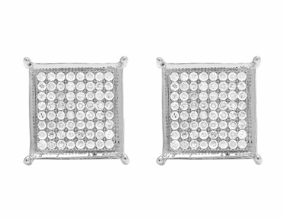 1.4ct Round Cut VVS1D Diamond Square Cluster Stud Earrings 14k White Gold Finish