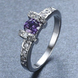 1.7ct Round Cut Purple Amethyst Engagement Ring 14k White Gold Finish Stackable