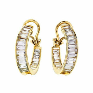 4ct Baguette Cut VVS1D Diamond Swirl Design Hoop Earrings 14k Yellow Gold Finish