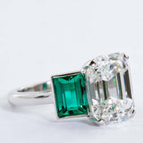 3Ct Emerald Cut Diamond & Emerald Trilogy Engagement Ring 14K White Gold Finish