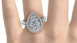 2.6ct Pear Cut Diamond Halo Split Band Engagement Ring 14k White Gold Finish