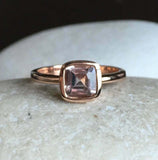 1.2ct Asscher Cut Peach Morganite Engagement Ring Bezel Set 14k Rose Gold Finish