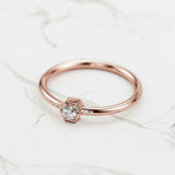 Hexagon Shape Stackable Engagement Ring 0.3ct Round Diamond 14k Rose Gold Finish