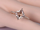 2ct Princess Cut Peach Morganite Solitaire Engagement Ring 14k Rose Gold Finish