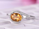 2ct Oval Yellow Citrine Engagement Ring Solitaire Swirl Halo 14k White Gold Over