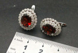 3.7ct Stud Earrings Oval Cut Red Garnet Dual Halo Milgrain 14k White Gold Finish