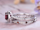 2ct Round Cut Pink Ruby Engagement Ring Halo Bridal Set 14k White Gold Finish