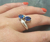 1.6ct Engagement Ring Oval Blue Sapphire Two Stone Bypass 14k White Gold Finish