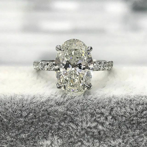 2.5Ct Oval Cut Diamond Solitaire Ring 14K White Gold Finish with Round Accents