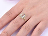 2ct Emerald Cut Morganite Engagement Ring Yellow Sapphire Halo 14k RoseGold Over