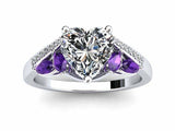 2ct Heart Diamond Art Deco Amethyst Accent Engagement Ring 14k White Gold Finish