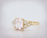 3Ct Emerald Cut Morganite Engagement Ring 14K Yellow Gold Finish Diamond Accents