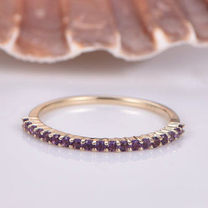 1ct Round Cut Purple Amethyst Half Eternity Wedding Band Ring 14k Rose Gold Over