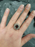 2.7ct Oval Cut Red Garnet Vintage Inspired Halo Ring 14k White Gold Finish