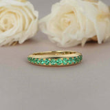 1.5ct Round Cut Green Emerald Wedding Band 3/4th Eternity 14k Yellow Gold Finish