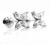 3Ct Marquise Cut Diamond Floral Design Women Stud Earrings 14K White Gold Finish