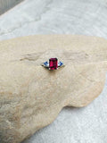 2ct Engagement Ring Emerald Cut Pink Ruby Three Stone 14k White Gold Finish