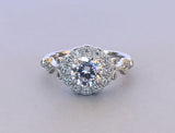 Art Deco Vintage Engagement Ring 1.6ct Round Cut Diamond 14k White Gold Finish