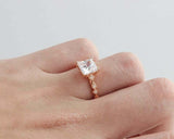 2ct Princess Cut Diamond Milgrain Accent Solitaire Ring Women 14k Rose Gold Over