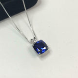 1.5ct Blue Sapphire Pendant Cushion Cut Solitaire 14k White Gold Finish NO CHAIN