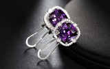 2ct Cushion Cut Purple Amethyst Halo Solitaire Stud Earrings 14k White Gold Over