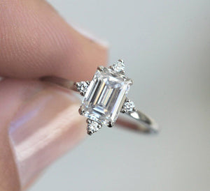 Solitaire Engagement Ring 1.2ct Emerald Cut VVS1D Diamond 14k White Gold Finish