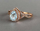 2ct Pear Cut Blue Aquamarine Halo Infinity Engagement Ring 14k Rose Gold Finish