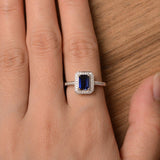 1.3ct Emerald Cut Blue Sapphire Solitaire Engagement Ring 18k White Gold Finish