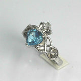 1ct Heart Cut Blue Topaz Engagement Ring Double Knot Crown 14k White Gold Finish