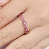 1.2ct Round Cut Pink Ruby Wedding Band Twisted Full Eternity 14k RoseGold Finish