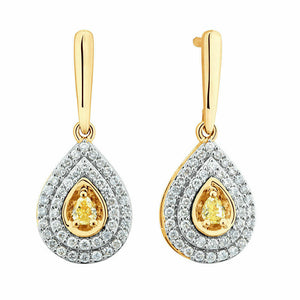 2ct Pear Cut Yellow Sapphire Double Halo Drop Earrings 14k Yellow Gold Finish