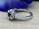 1.5ct Round London Blue Topaz Engagement Ring Diamond Floral 14k White Gold Over