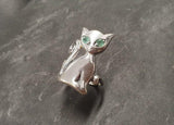 0.55ct Engagement Ring Round Cut Green Emerald Cat Kitten 14k White Gold Finish