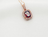 2Ct Elongated Cushion Cut Red Garnet Halo Pendant 14K Rose Gold Finish NO CHAIN