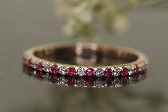 2Ct Round Cut Pink Ruby Diamond Stackable Wedding Band 14K White Gold Finish