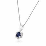 1ct Round Cut Blue Sapphire Pendant Diamond Halo 14k White Gold Finish NO CHAIN