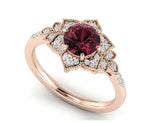 2.2ct Round Red Garnet Flower Milgrain Halo Engagement Ring 14k Rose Gold Finish