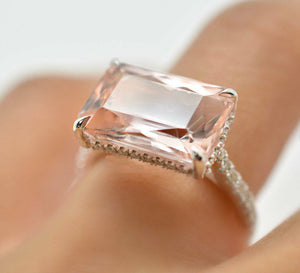 2ct Radiant Peach Morganite Diamond Accent Engagement Ring 14k White Gold Finish