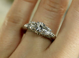 3ct Round Cut Diamond Gatsby Trilogy Antique Engagement Ring 14k White Gold Over