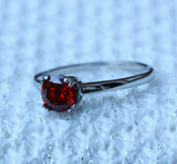 0.75Ct Round Cut Red Garnet Solitaire Engagement Ring 14K White Gold Finish