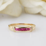 1.5ct Princess Pink Ruby Wedding Band Channel Set Stackable 14k Yellow Gold Over