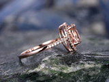 2.6ct Oval Cut Peach Morganite Engagement Ring Halo Diamond 14k Rose Gold Finish