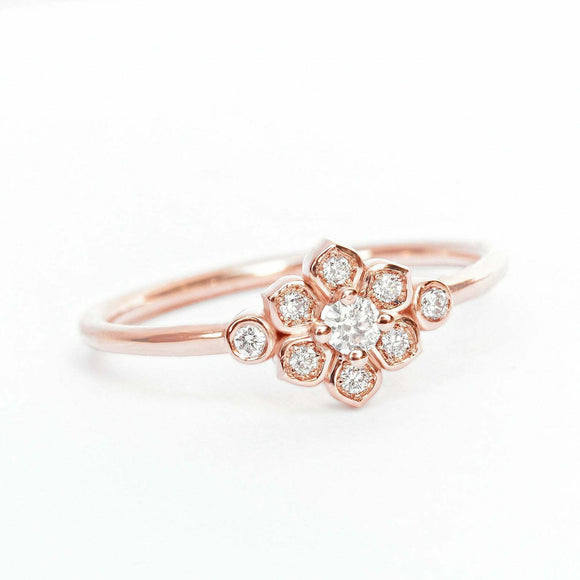 1.6ct Round Cut VVS1 Diamond Engagement Ring Flower Promise 14k Rose Gold Finish